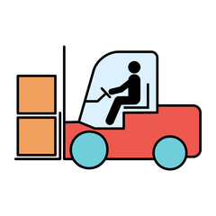 Forklift transport icon, industry vehicle machine symbol, fork truck warehouse vector illustration