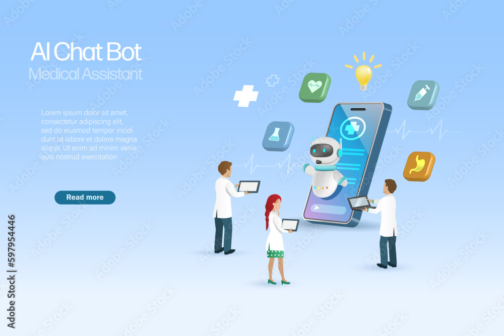 Poster ai chat bot assist medical doctor team diagnosis and solving patient health problem. artificial inte