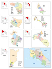 Administrative vector map of the Central American state of Costa Rica