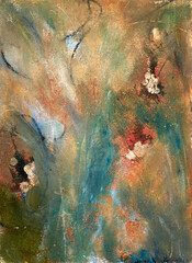 Abstract multicolor painting wtih grunge texture on canvas. Artwork mix brush stroke, splash color and oil, acrylic paint element. Modern contemporary art  for wallpaper background