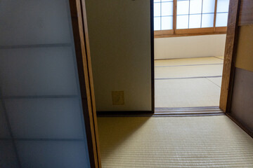 Japanese tatami room with shoji door, old traditional japanese style