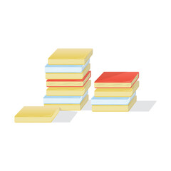 stack of books vector illustration.
yellow, red, sky blue. isolated on white background.