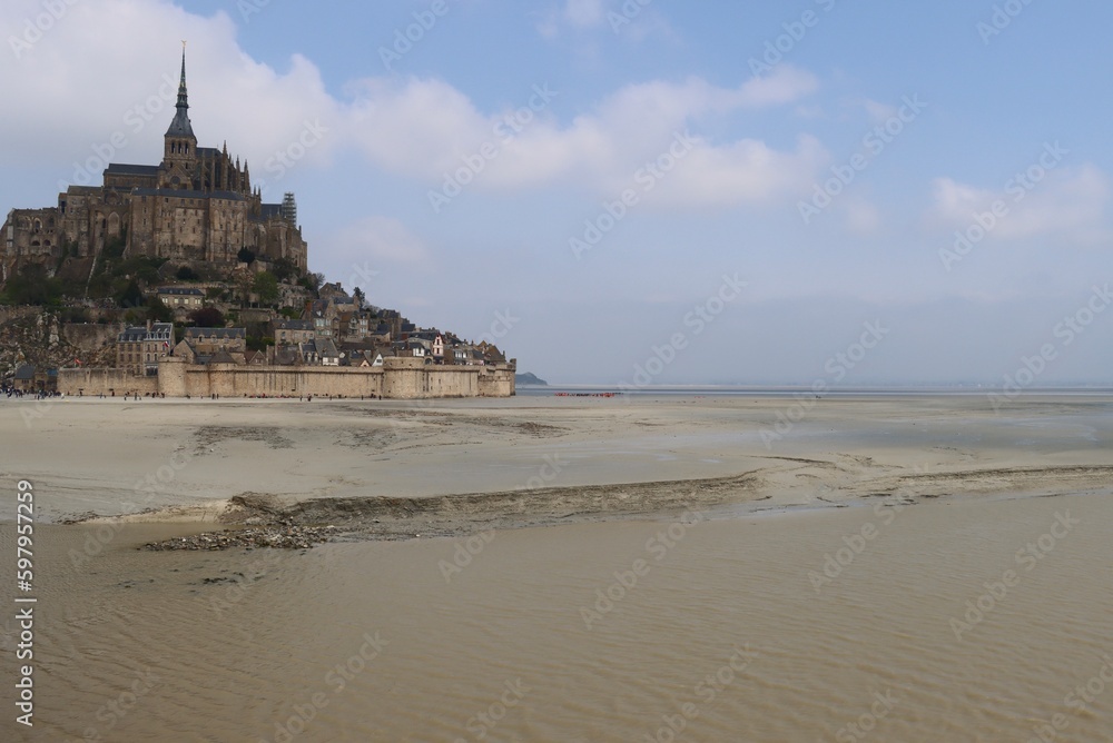 Canvas Prints the beach in the morning at Mont Saint Michel 