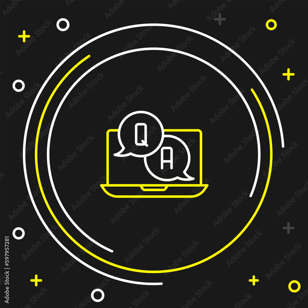Poster line speech bubbles with question and answer icon isolated on black background. q and a symbol. faq 