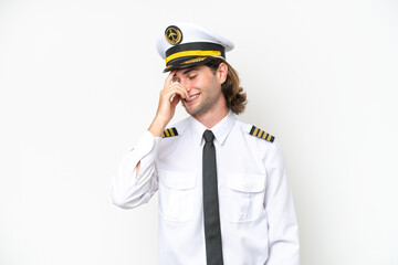 handsome Airplane pilot isolated on white background laughing