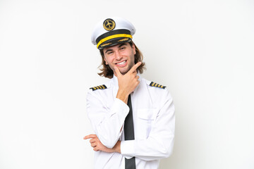 handsome Airplane pilot isolated on white background smiling