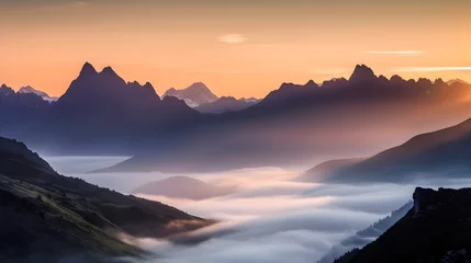 Foto auf Acrylglas Aubergine sunset in the mountains