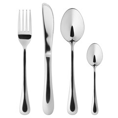 Fork, Knife, Spoon, Teaspoon, cutlery isolated on white background, full depth of field