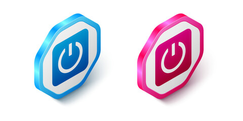 Isometric Power button icon isolated on white background. Start sign. Hexagon button. Vector