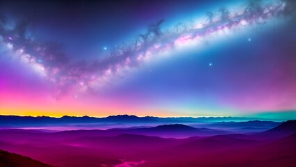 Fototapeta na wymiar a sunrise over the mountains with Milkyway 