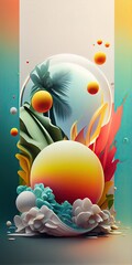 Fototapeta na wymiar Abstract paper art of summer seascape. Illustration. Generative AI