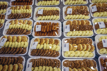 Jordanian sweets in a shop in Wadi Musa town, Jordan