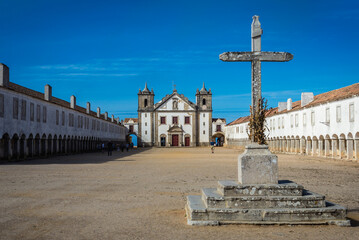 Square and church in Nossa Senhora do Cabo Sanctuary on Espichel Cape, Portugal