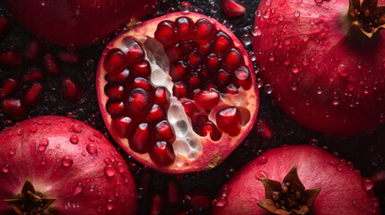 Fresh pomegranate seamless background adorned with, generative ai