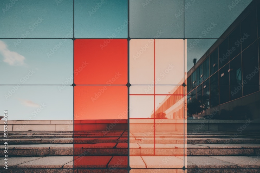 Aufkleber a reflection of a building on a glass wall. ai generative image.