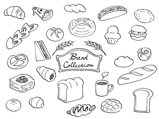Set of various hand-drawn breads (monochrome)