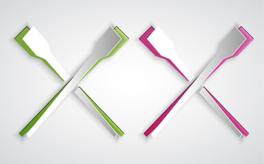 Paper cut Food chopsticks icon isolated on grey background. Wooden Korean sticks for Asian dishes. Oriental utensils. Paper art style. Vector