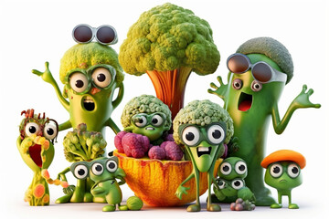 anthropomorphic cute cartoon broccoli character with , generative ai