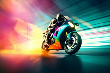 Raceing Extreme athlete Sport motorcycle on race track , Generative Ai - obrazy, fototapety, plakaty