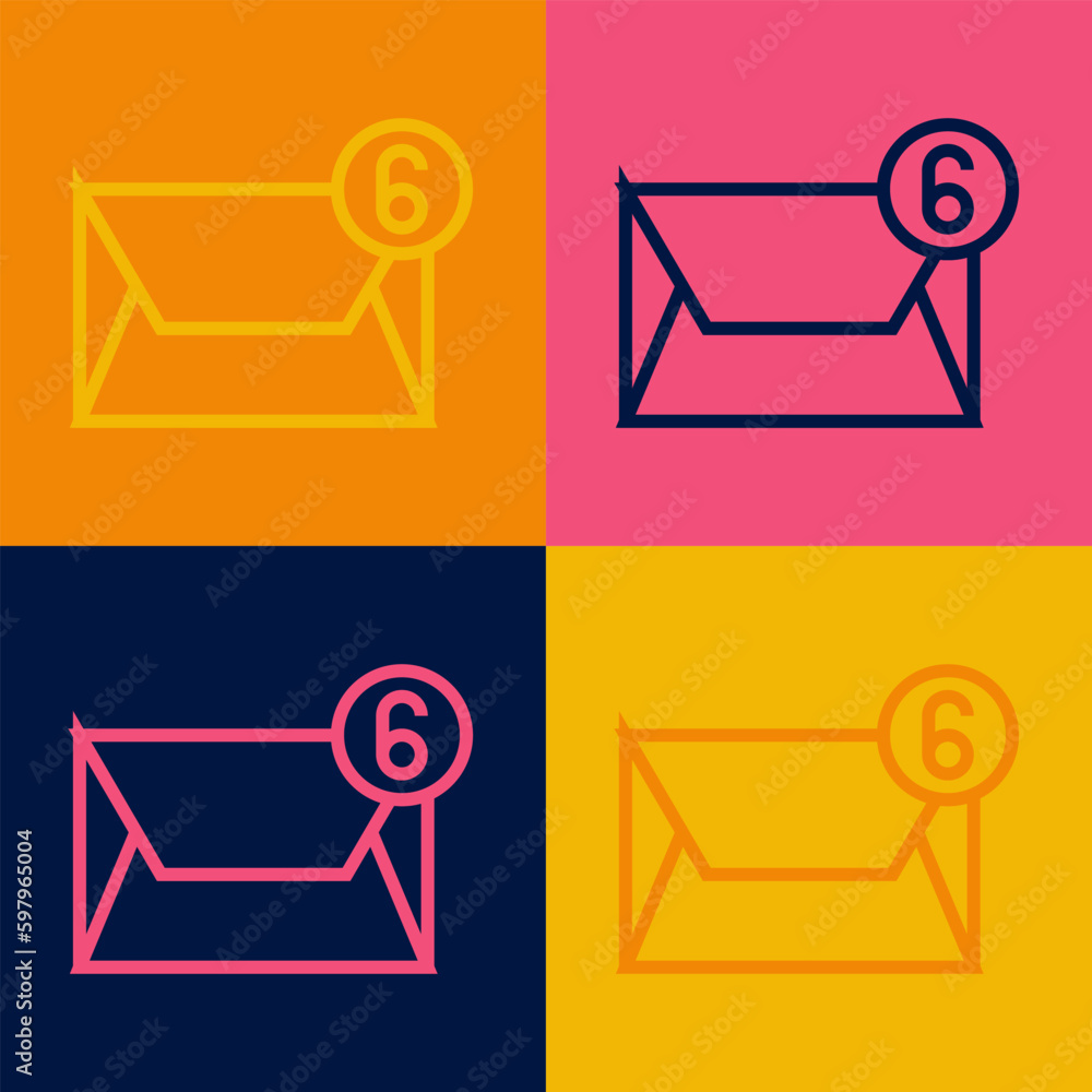 Poster pop art line mail and e-mail icon isolated on color background. envelope symbol e-mail. email messag