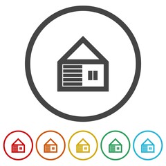 House with car garage logo. Set icons in color circle buttons