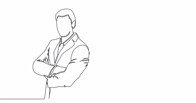 Self drawing line animation businessman standing at growing graph presentation continuous one single line drawn concept video