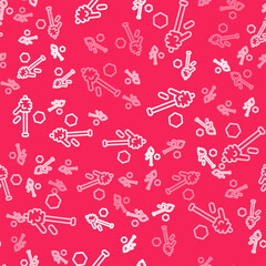 White line Honey dipper stick icon isolated seamless pattern on red background. Honey ladle. Vector