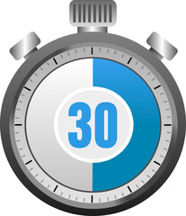 Icona  del cronometro di  30 secondi     minuti. Icona del cronometro in stile piatto su sfondo  trasparente isolato Illustrazione  