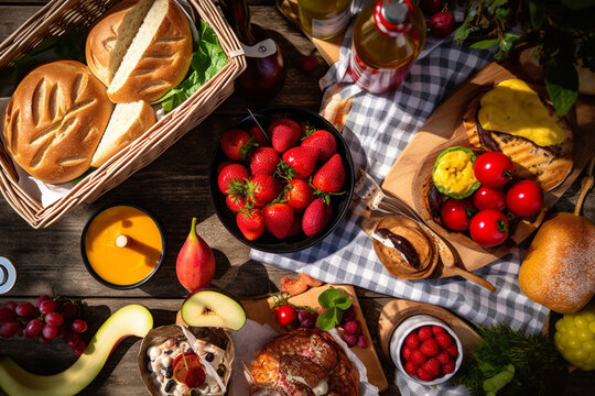 Various picnic food and drink, generative ai