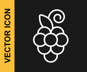 White line Grape fruit icon isolated on black background. Vector