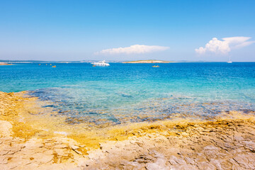 Breathtaking view of the tropical blue lagoon on a sunny day. Kvarner Gulf, Croatia, Europe.