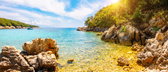 Awesome view of the tropical blue lagoon on a sunny day. Cres island, Croatia, Europe.