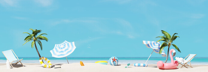 Summer vacation, beach background. 3d rendering