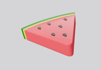 3D illustration fresh watermelon piece isolated on white background