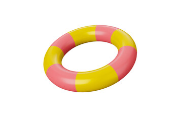 3D illustration lifebuoy ring yellow and pink isolated on transparent background