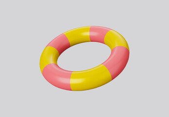 3D illustration lifebuoy ring yellow and pink isolated on white background