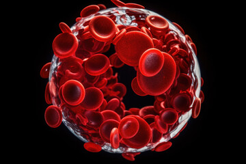 Close-up of red blood cells, dark background. Created using Generative AI technology.