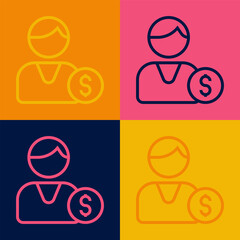 Pop art line Buyer icon isolated on color background. Vector