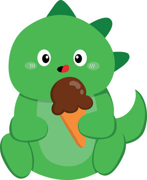 cute baby dinosaur eating ice cream cartoon vector clip art character