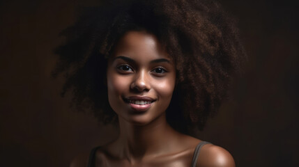 Fototapeta premium Face, beauty and satisfaction with a model black woman in studio to promote natural skin care. Generative AI