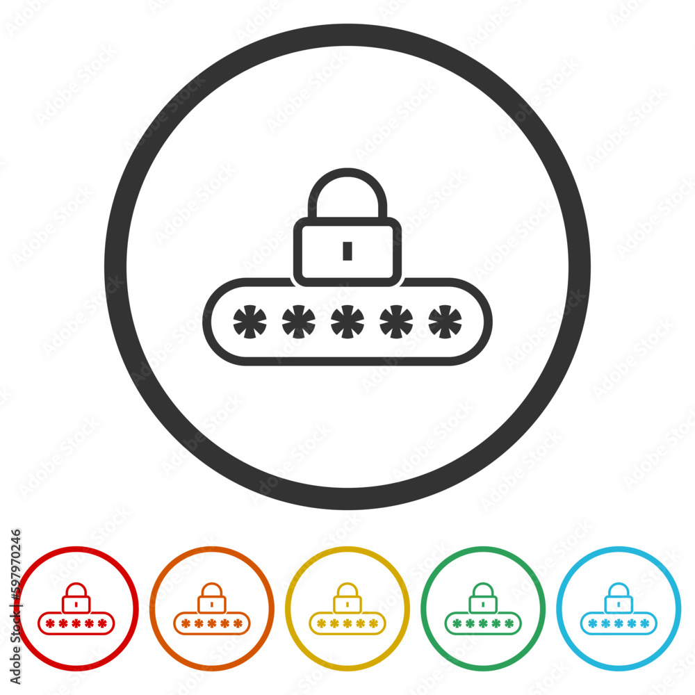 Poster password protection icon. set icons in color circle buttons