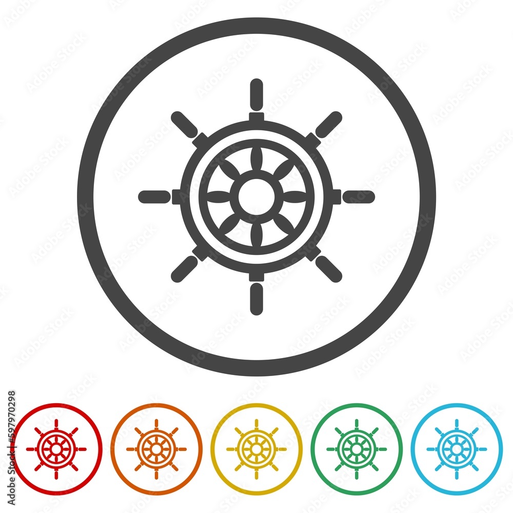 Poster steering wheel icon. set icons in color circle buttons