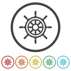 Steering wheel icon. Set icons in color circle buttons