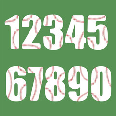 Vector set of baseball numbers on green background.