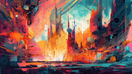 Abstract Concept Art, Vibrant Painting, Contrasting Colors, Wallpaper, Made by AI, AI generated, Artificial intelligence	
