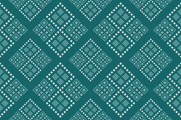 Green Cross stitch colorful geometric traditional ethnic pattern Ikat seamless pattern border abstract design for fabric print cloth dress carpet curtains and sarong Aztec African Indian Indonesian 