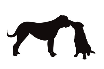 Vector silhouette of dogs on white background.