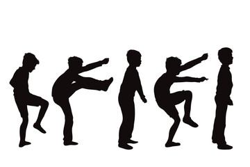 Obraz premium Vector silhouette of set of boys in different positions on white background.