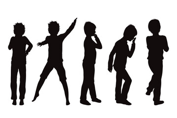 Obraz na płótnie Canvas Vector silhouette of set of boys in different positions on white background.