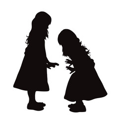 Vector silhouette of siblings on white background.